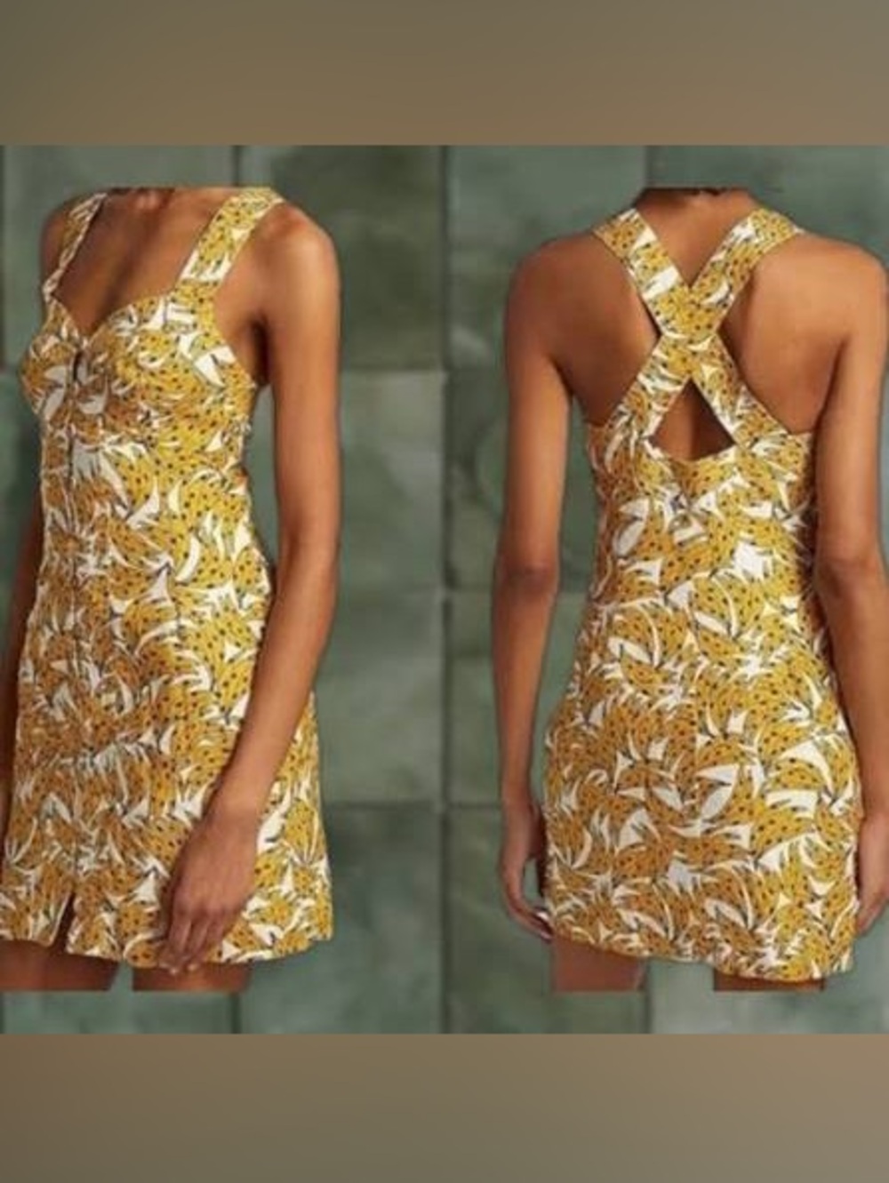 NEW Farm Rio Bananas Linen Mini Dress Crossback Bustier Style Top